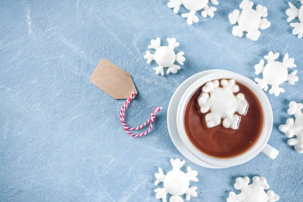 Hot chocolate with marshmallows snowflakes