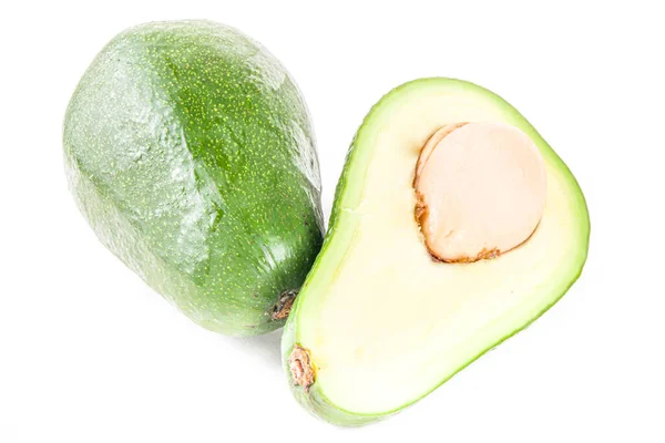 Rohe Bio Avocado Ganze Und Scheiben Geschnittene Avocado Isoliert Auf — Stockfoto