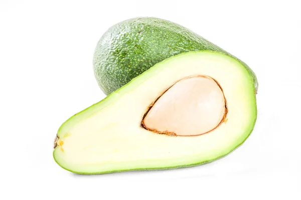 Rohe Bio Avocado Ganze Und Scheiben Geschnittene Avocado Isoliert Auf — Stockfoto