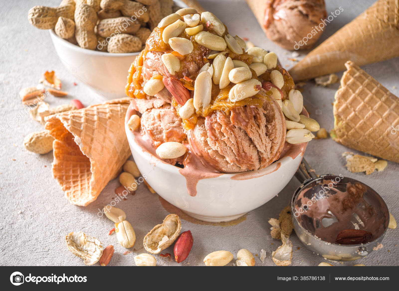 Peanut Butter Ice Cream Sweet Peanut Ice Cream Peanut Butter Stock
