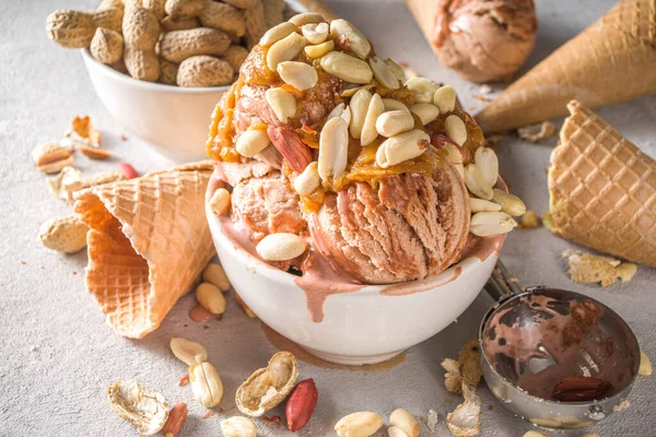 Helado Mantequilla Maní Helado Maní Dulce Con Cobertura Mantequilla Maní — Foto de Stock