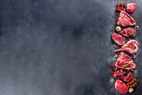 Conjunto Varios Clásicos Carne Cruda Alternativa Filetes Ternera Carne Res —  Fotos de Stock