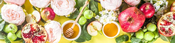 Rosh Hashanah 보석같은 컨셉트 현수막 전통적 인사를 둥그스름 — 스톡 사진