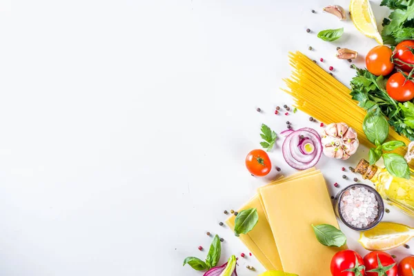 Ingredientes Comida Italiana Para Cocinar Pasta Espaguetis Pasta Espagueti Cruda — Foto de Stock
