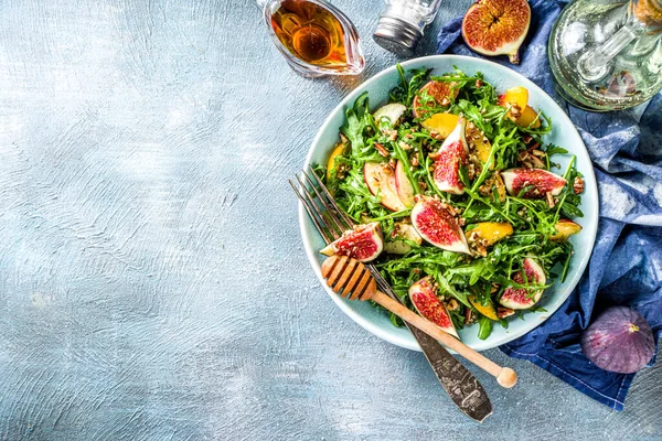 Őszi Füge Rugula Saláta Recept Egész Vegán Paleo Gyümölcs Zöldség — Stock Fotó