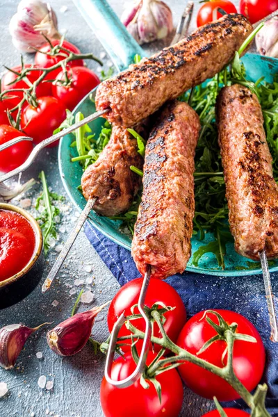 Kebab Shish Espetos Carne Vaca Picada Kebab Lula Receita Tradicional — Fotografia de Stock