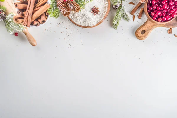 Ingredients Christmas Cooking Winter Baking Cookies Gingerbread Fruitcake Seasonal Drinks — Stock Photo, Image