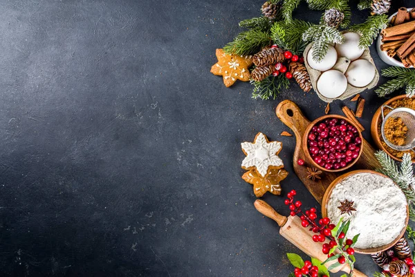 Ingredientes Para Cocina Navidad Galletas Para Hornear Invierno Pan Jengibre — Foto de Stock