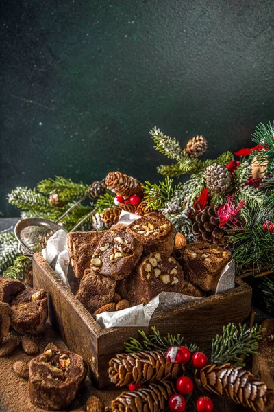Traditional Italian Winter Christmas Dessert Homemade Chocolate Salami Sausage Festive — Stock Photo, Image