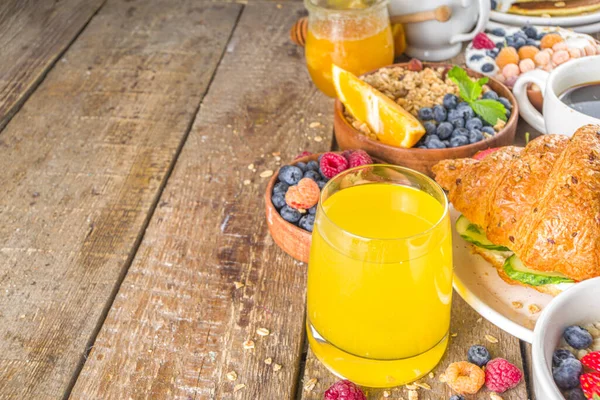 Vario Concetto Cibo Colazione Cibi Bevande Tradizionali Salutari Avena Muesli — Foto Stock