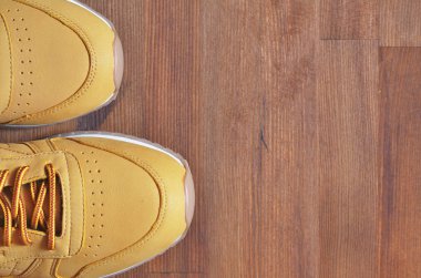 Kiev, Ukrayna - 30 Mayıs 2018: Reebok açık kahverengi spor ayakkabı, üstten görünüm