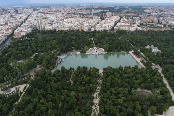 Air view of Retiro Park in Madrid, Spain