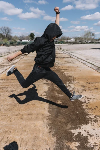 Happy Teen Jumping Street — Stock Photo, Image