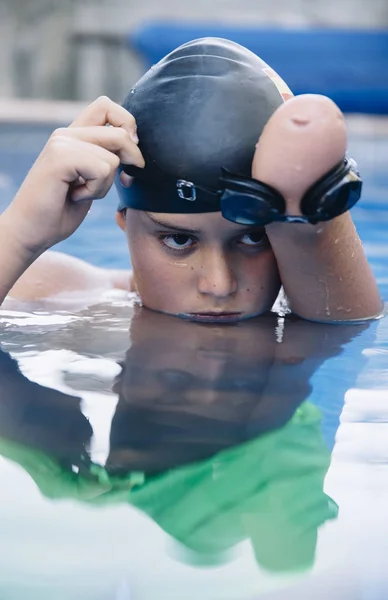 Young Boy Who Does Swimming Lacks Arm Disabled Person You Stock Photo