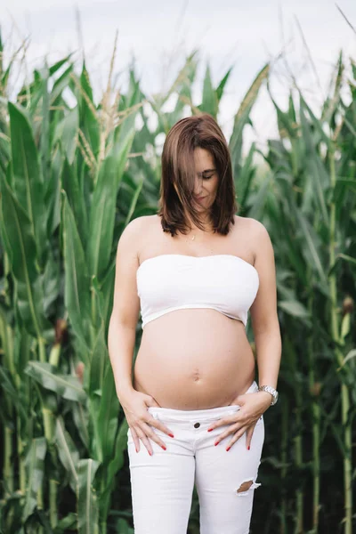 Donna Incinta Sette Mesi Attesa Bambino — Foto Stock