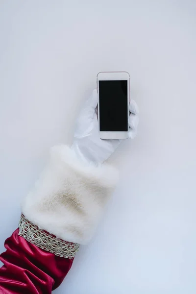 Санта Клауса Руки Проведення Смартфон — стокове фото
