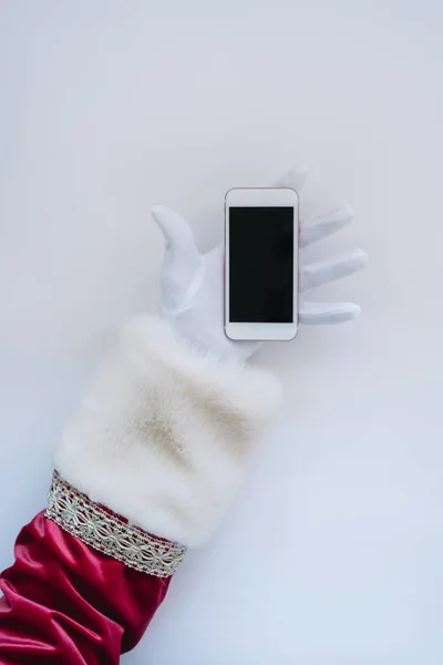 Santa Claus Kezében Tartja Smartphone — Stock Fotó