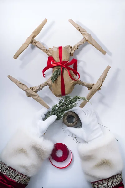 Babbo Natale Imballaggio Regalo Natale Drone — Foto Stock