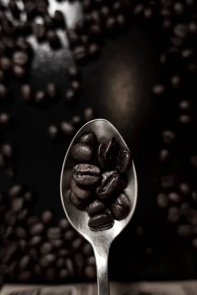 Coffee Beans Teaspoon — Stock Photo, Image