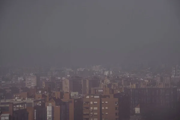 Skyline Van Madrid Vanuit Lucht Vervuiling — Stockfoto