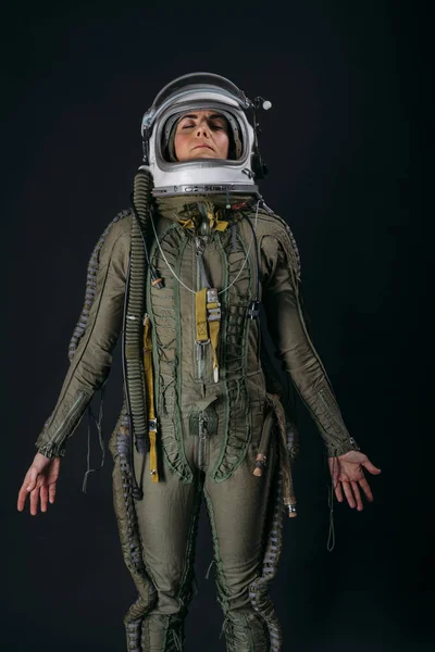 Young Astronaut Woman Helmet Studio — Stock Photo, Image