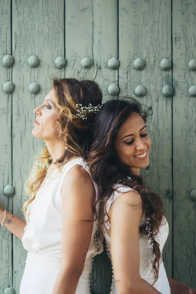 Portrait of two young women getting married — Stok Foto