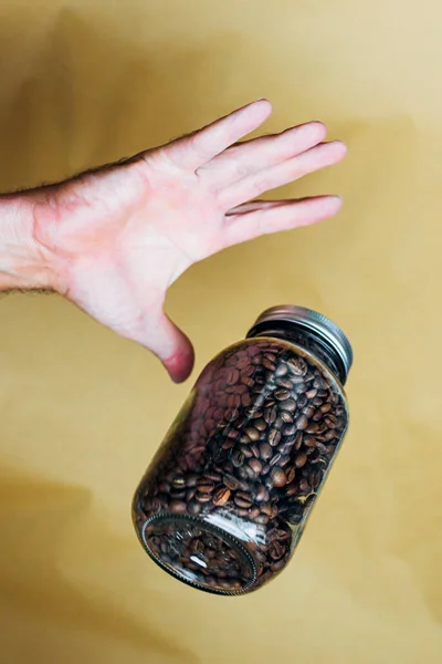 Hand Glass Pot Full Coffee Beans — Stock Photo, Image