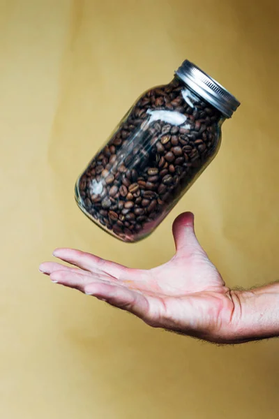 Hand Glass Pot Full Coffee Beans — Stock Photo, Image