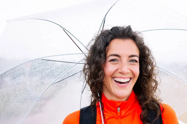 Athletic Woman Umbrella Street — Stock Photo, Image