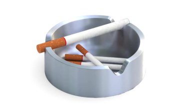 4k çözünürlüklü sigara 3D ve bilgisayar canlandırma videolu kül tablası.