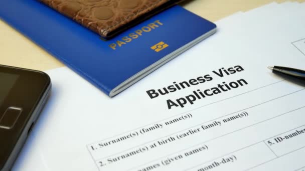 Business Visa documento con passaporto, applicare e il permesso per il paese straniero — Video Stock