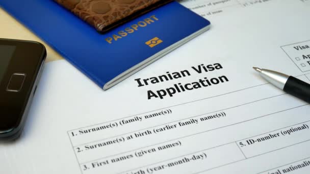 Íránská víza dokument s pasem, aplikovat a povolení pro cizince země — Stock video