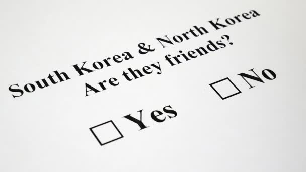 Conceito de conflito ou amizade entre a Coreia do Norte e a Coreia do Sul — Vídeo de Stock