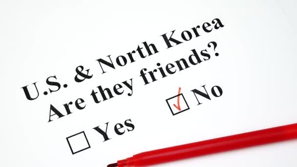 美利坚合众国和北朝鲜之间的战争或友谊概念 — 图库视频影像