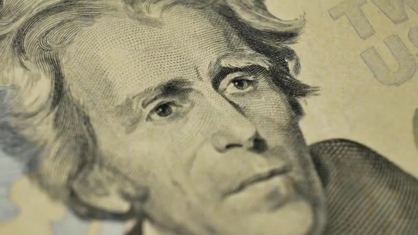 Retrato Sétimo Presidente dos Estados Unidos Andrew Jackson em nota de vinte dólares — Vídeo de Stock