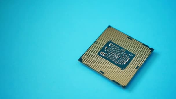 Processor chip CPU closeup isolated on green background — Stock Video
