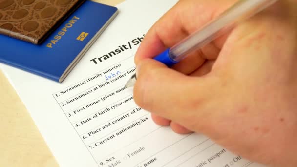 Transit fartygets besättning visum dokument med pass, tillämpa och tillåtelse för utlänning land — Stockvideo
