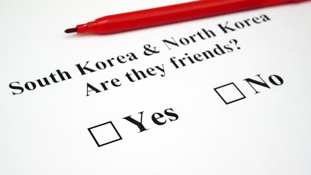Begreppet krig eller vänskap mellan Sydkorea och Nordkorea — Stockvideo