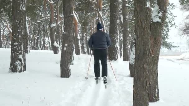 Mature homme ski à l'extérieur — Video