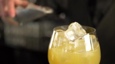 Barmen buz küpleri içinde taze alkollü içki ekleme