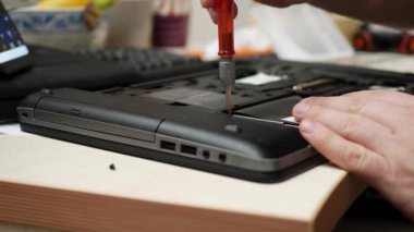 Hdd becermek tornavida kullanarak dizüstü bilgisayar onarım teknisyeni