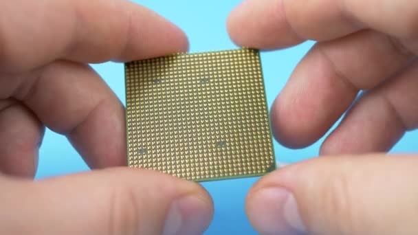 Mano sostiene procesador de chips de la CPU — Vídeo de stock