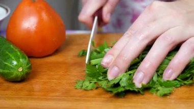 Kadın Aşçı Soğan Dilimleme ve Yeşil Maydanoz