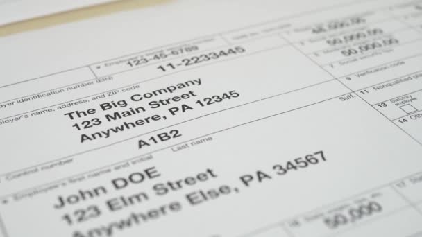 W-2 Taxes Form 2019 for Man Person John Doe — Stock video