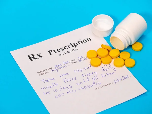 Prescription pills with prescription paper