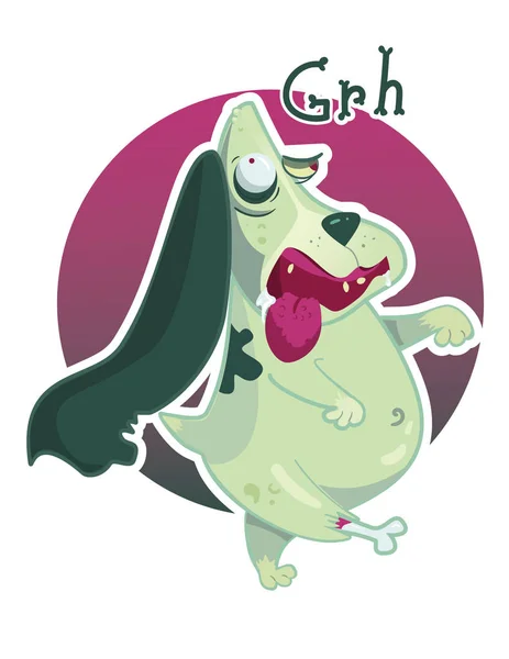 Wahnsinniger Zombie Grüner Basset Hund Geht Gehirne Essen Postkarte Aufkleber — Stockvektor