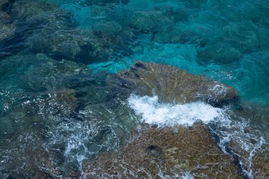 Kıbrıs Rum Kesimi 'nde Ayia Napa Rocky Sahil Hattı ve Turkuaz Akdeniz Seyahat ve Tatil Hedefi. Yüksek kalite fotoğraf