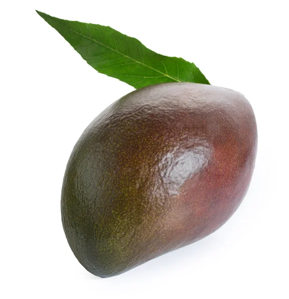 Rijpe Mango Vrucht Met Blad Geïsoleerd Witte Achtergrond — Stockfoto