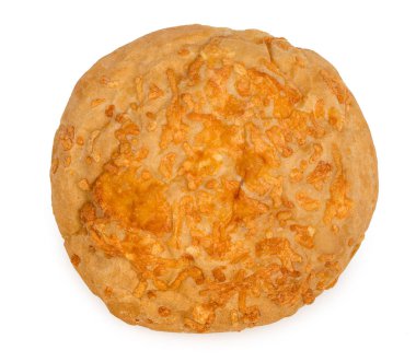 Small round bun with cheeses, isolated on white, top view, close up.