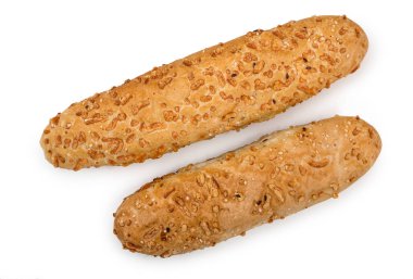 Beyaz, en iyi görünüm, izole peynirli taze çörek çifti yakından.